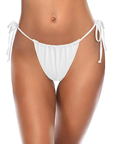 Women's Sexy String Swimsuit Bottom Low Waist Bikini Bottoms-White