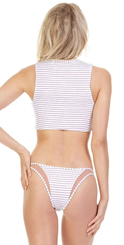 Tori Praver Manon Fine Rib Bikini Bottom in Rose Gold Stripe