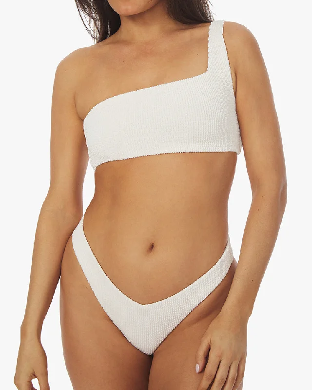 One Shoulder Spongie Seersucker Bikini Top