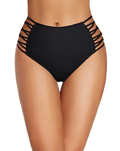 Sexy High Waisted Bikini Bottom Tummy Control Swim Shorts-Black