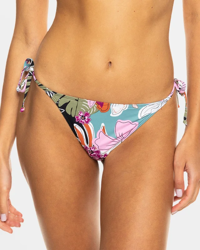 Beach Classics Tie Side Cheeky Bikini Bottom - Anthracite Moody Tropical Swim