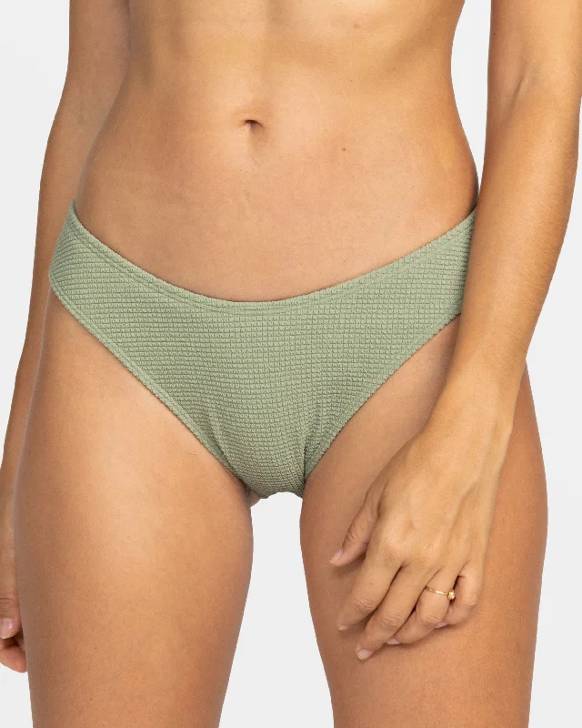 Essaouira Moderate High Leg Bikini Bottom - Oil Green