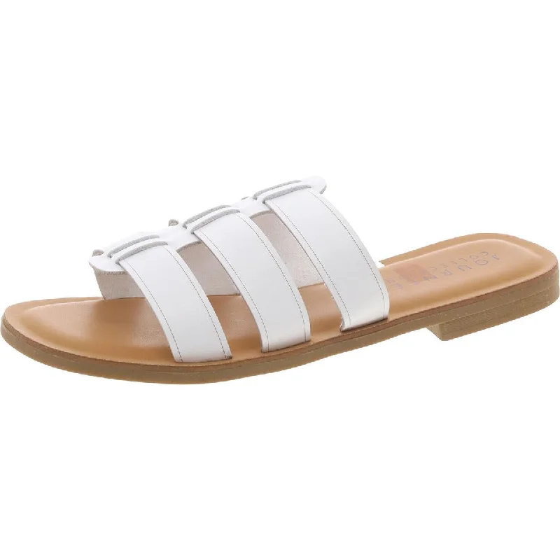 Womens Faux Leather Open Toe Slide Sandals