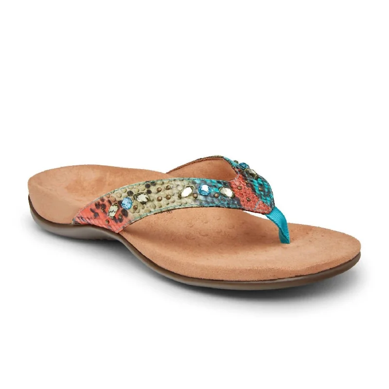 Women's Lucia Snake Thong Sandal In Blue Teal