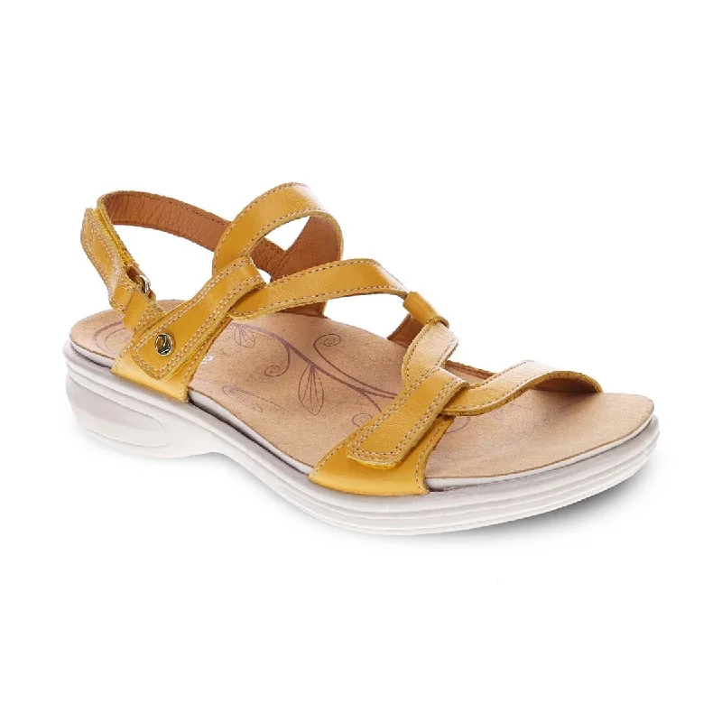 Revere Emerald Women's 3 Strap Leather Sandals In Mustard