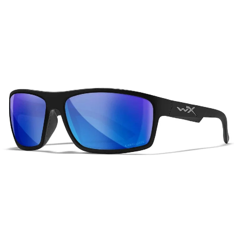 Wiley X Peak Sunglasses with Matte Black Frame and Captivate Blue Mirror Polarized Lens