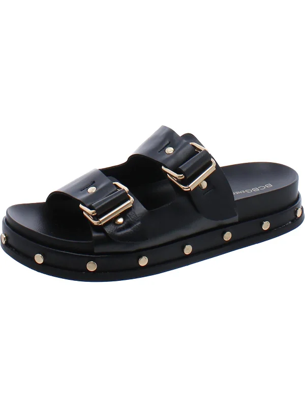 Womens Faux Leather Slip On Slide Sandals