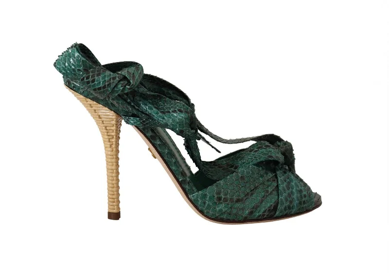 Dolce & Gabbana Emerald Exotic Leather Heeled Women's Sandals