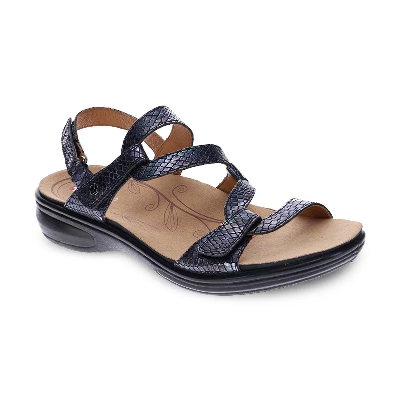 Revere Emerald Women's 3 Strap Leather Sandals In Slate