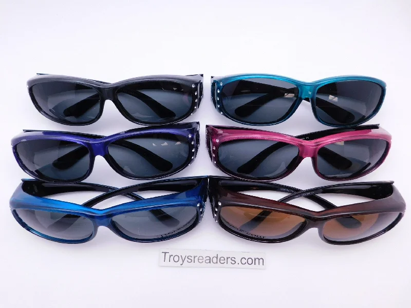 Polarized Double Temple Rhinestone Fits-Over Sunglasses in Six Colors