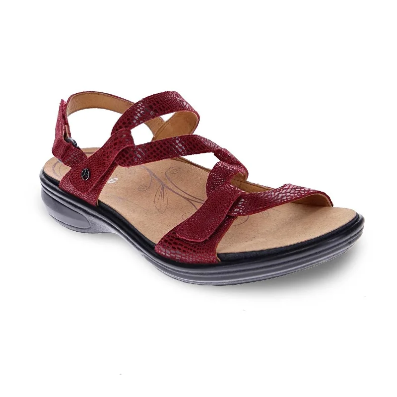 Revere Emerald Women's 3 Strap Leather Sandals In Cherry Lizard