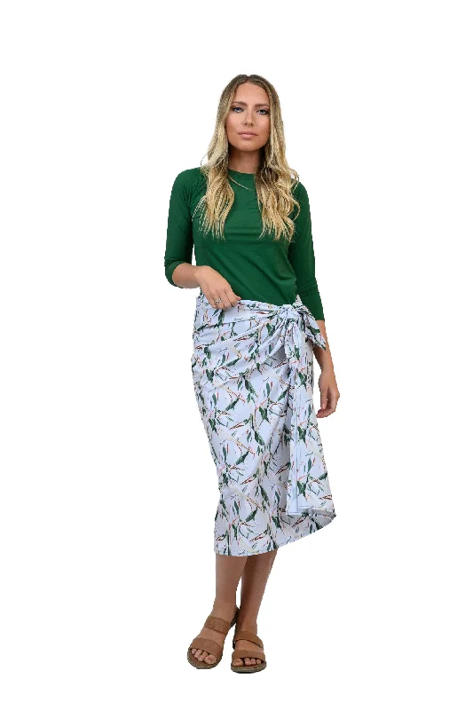 Green Leaves Non Stretch Maxi Wrap Swim Skirt