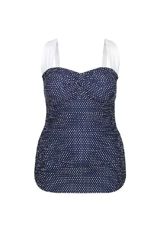 Navy & White Dots Vintage Skirted One Piece