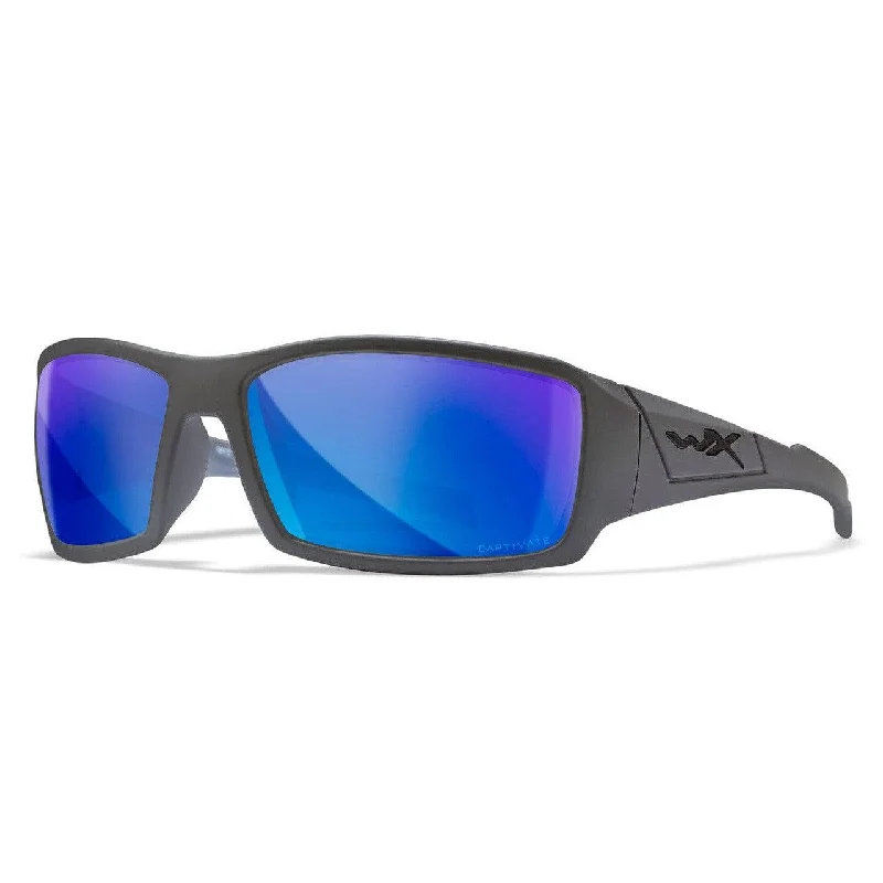 Wiley X Twisted Sunglasses with Matte Grey Frame and Captivate Polarized Blue Mirror Lens