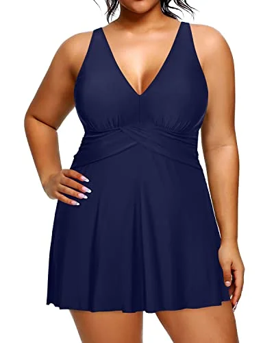 One Piece Swimsuit With A Line Silhouette And High Waist For Women-Navy Blue