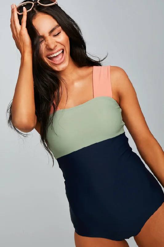 Square Neck Color Block One Piece - Paradise - Restocked