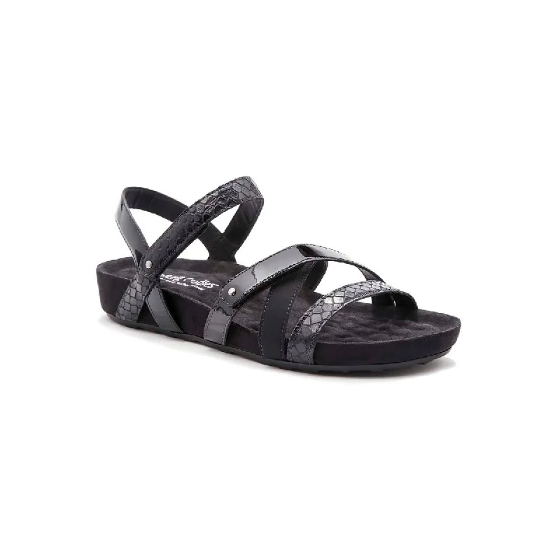 Walking Cradles Wc Pool Women Strappy Sandal In Black Textured Multi Leather