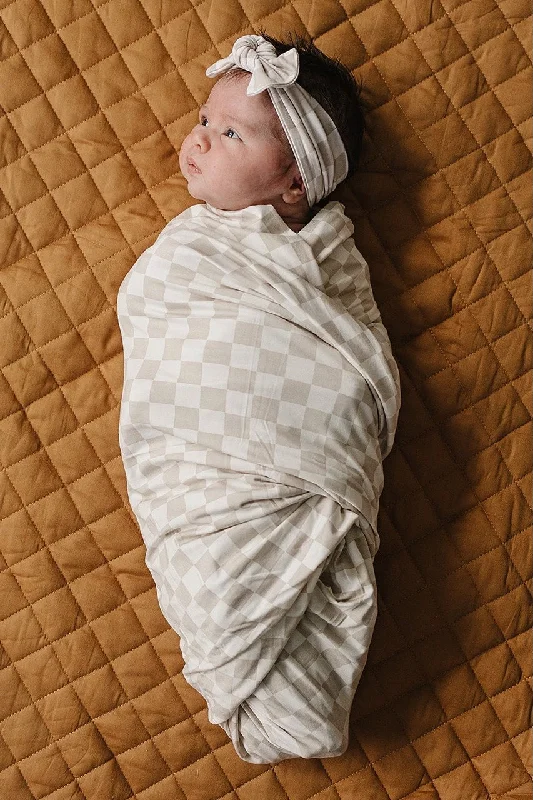 Taupe Checkered Bamboo Stretch Swaddle