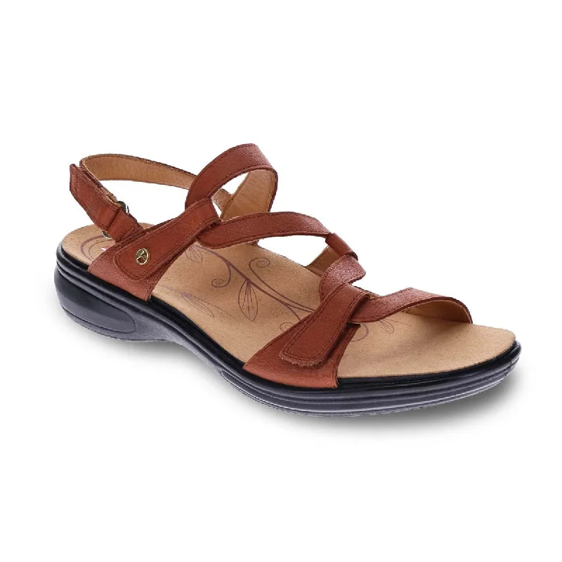 Revere Emerald Women's 3 Strap Leather Sandals In Cognac