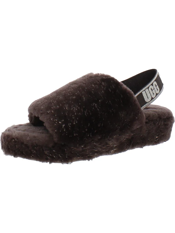 Fluff Yeah Metallic Sparkle Womens Leather Lamb Fur Slingback Sandals