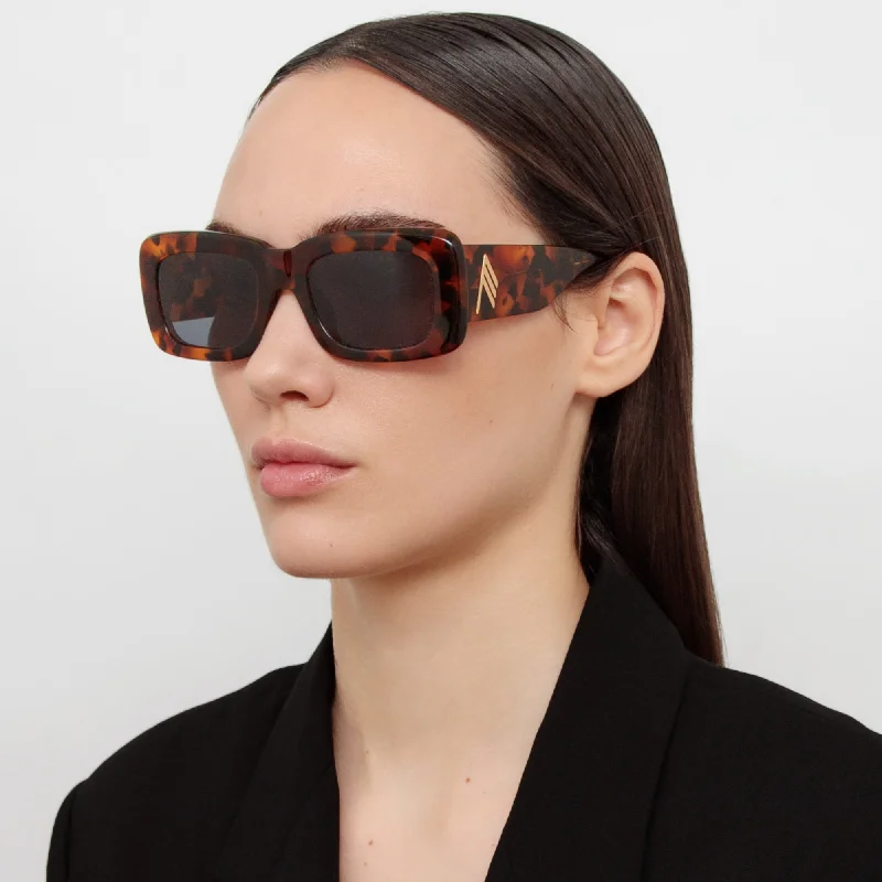 Marfa Rectangular Sunglasses in Tortoiseshell and Blue Lenses