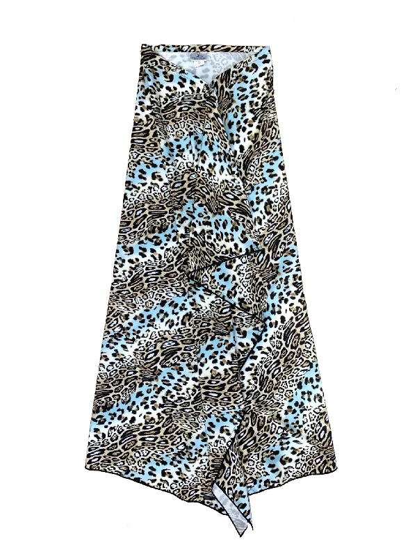 Blue Leopard Non Stretch Sarong Swim Skirt