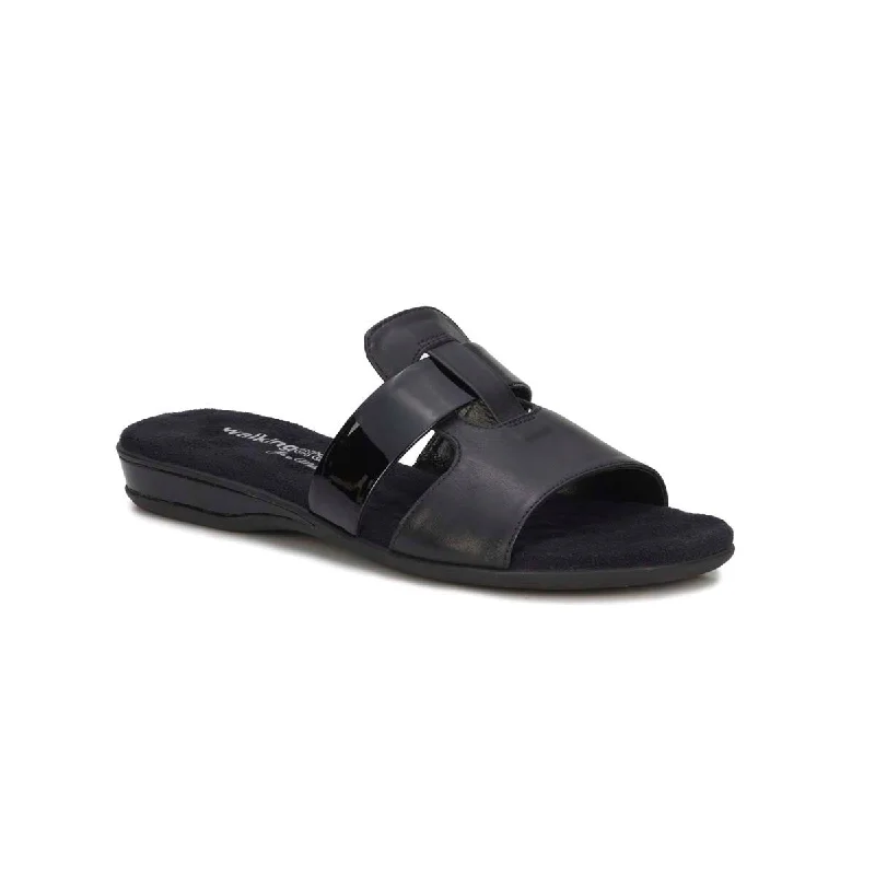 Walking Cradles Wc Candice Women Slide Sandal In Black Nappa Leather/patent