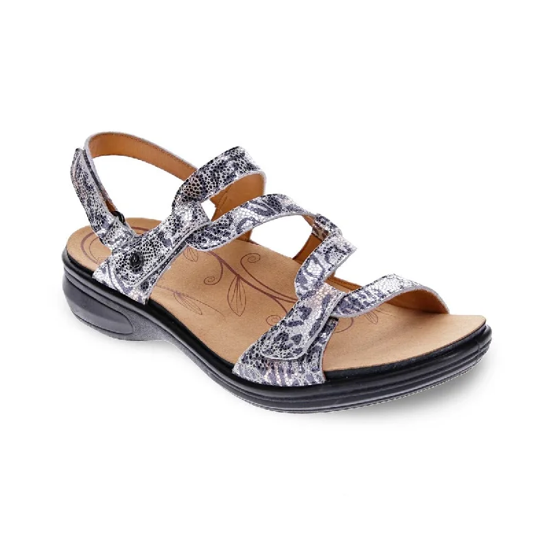 Revere Emerald Women's 3 Strap Leather Sandals In Silver Safari