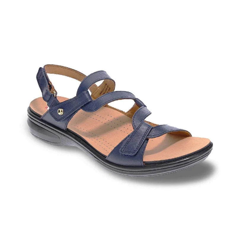 Revere Emerald Women's 3 Strap Leather Sandals In Blue