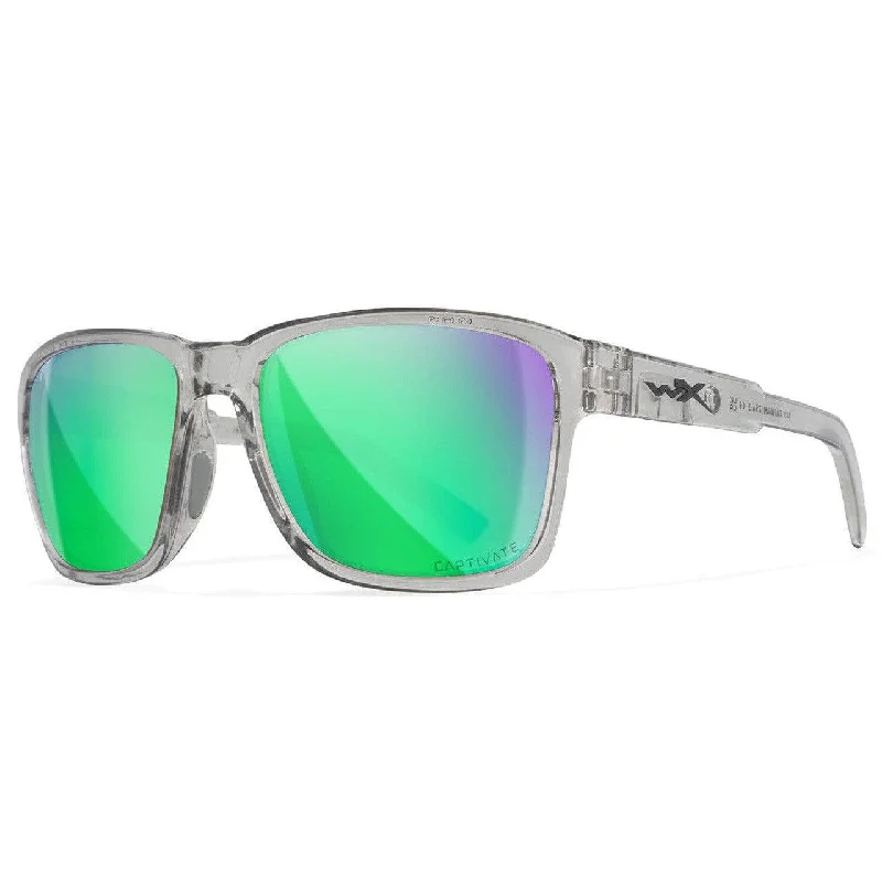 Wiley X Trek Sunglasses with Crystal Gray Frame and Captivate Polarized Green Mirror Lens