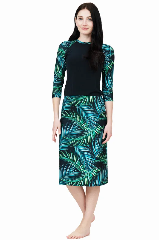 Tropical Leaves A-line Swim skirt