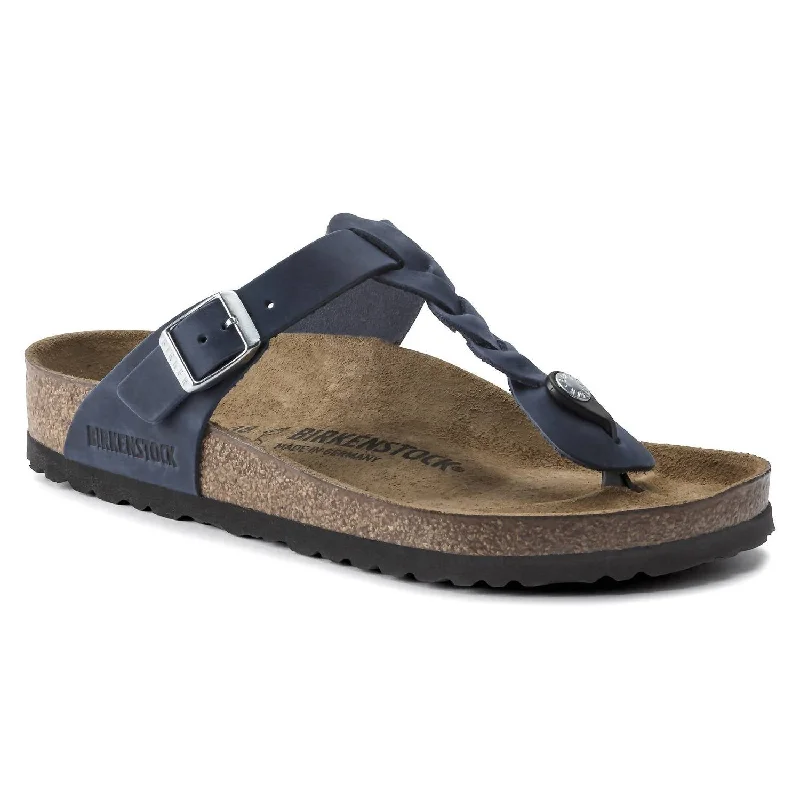 Unisex Gizeh Braided Leather Sandals In Navy