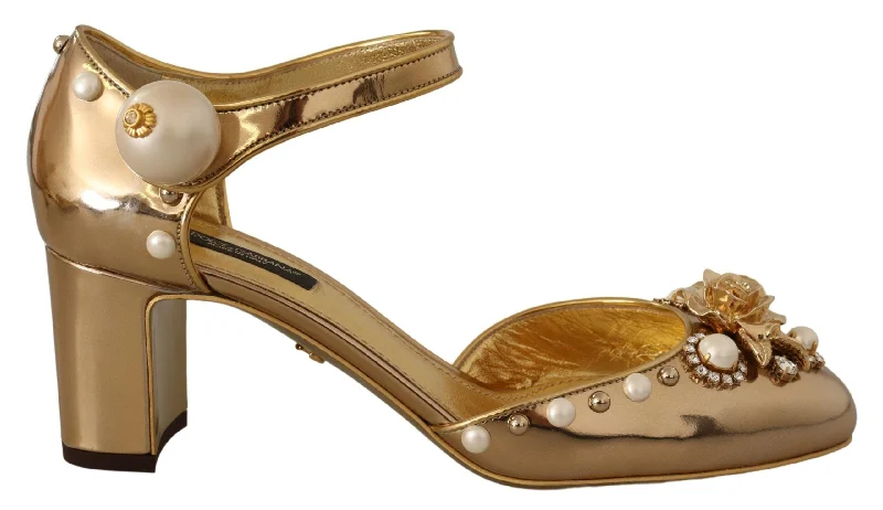 Dolce & Gabbana Elegant  Leather Block Heels with Women's Crystals