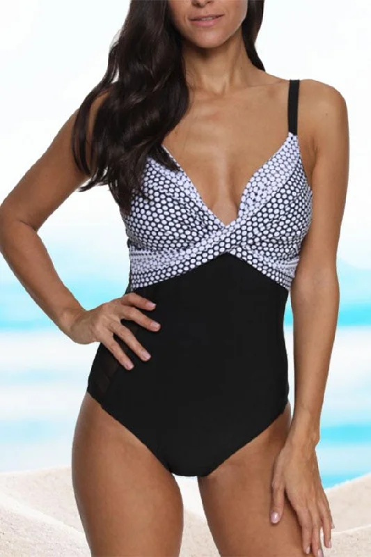 Polka Dot Print Twist One Piece Swimwear