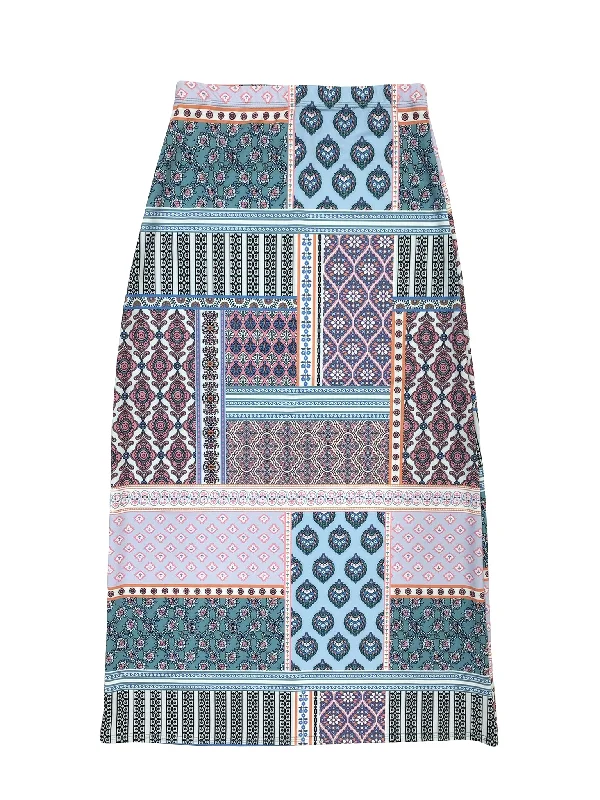 Blue Patchwork Maxi Swim Skirt