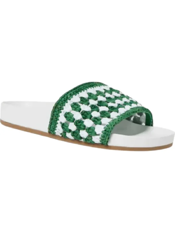 Women's Henri Crochet Raffia Band Footbed Sandal In White/green