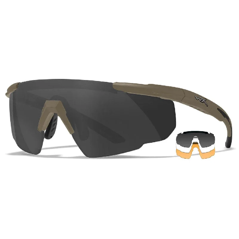 Wiley X Saber Advanced Ballistic Safety Glasses Kit with Tan Frame and Clear, Grey, and Light Rust Lenses