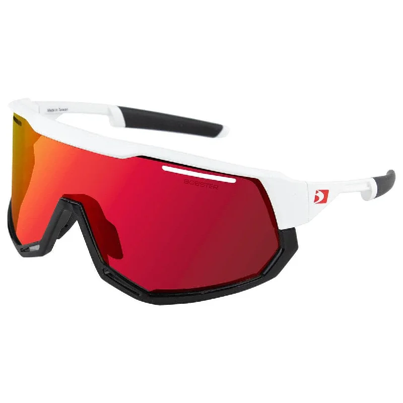 Bobster Freewheel Cycling Sunglasses with Matte White/Gloss Black Frame and Smoke Black Red Revo, Clear, & Yellow Lenses