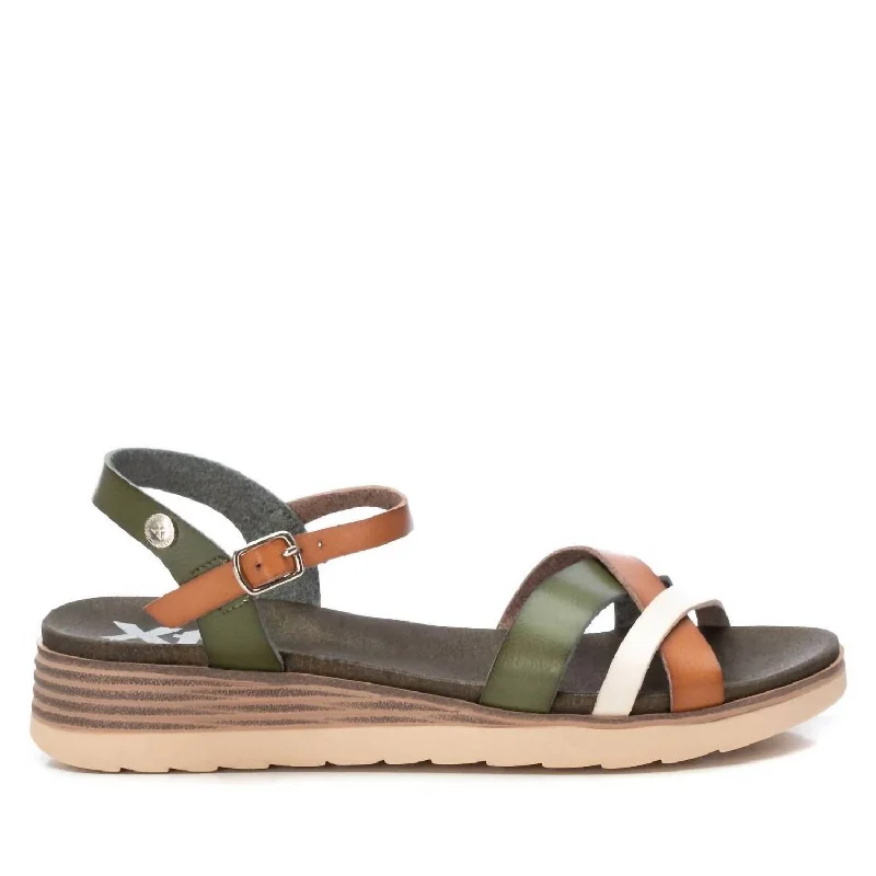 Women's Low Wedge Sandals In Kakhi