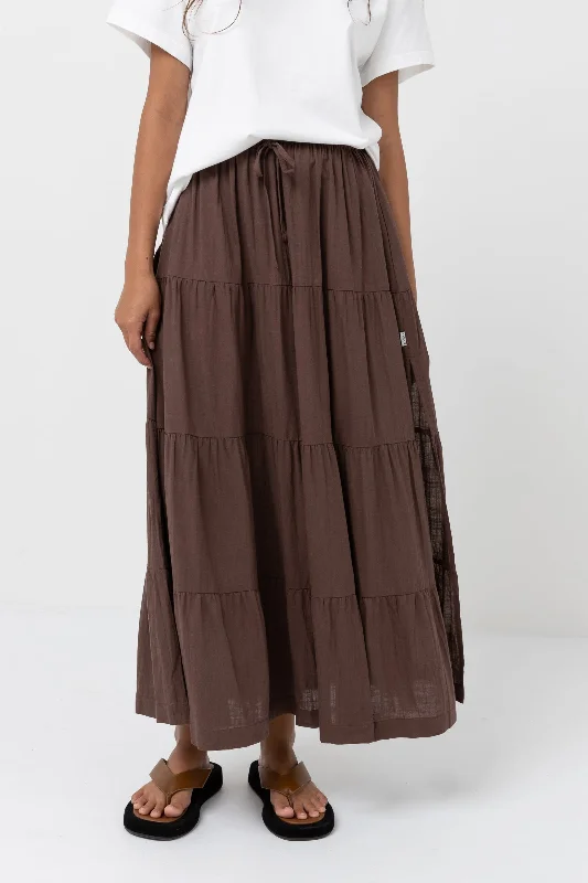 Classic Tiered Maxi Skirt Chocolate