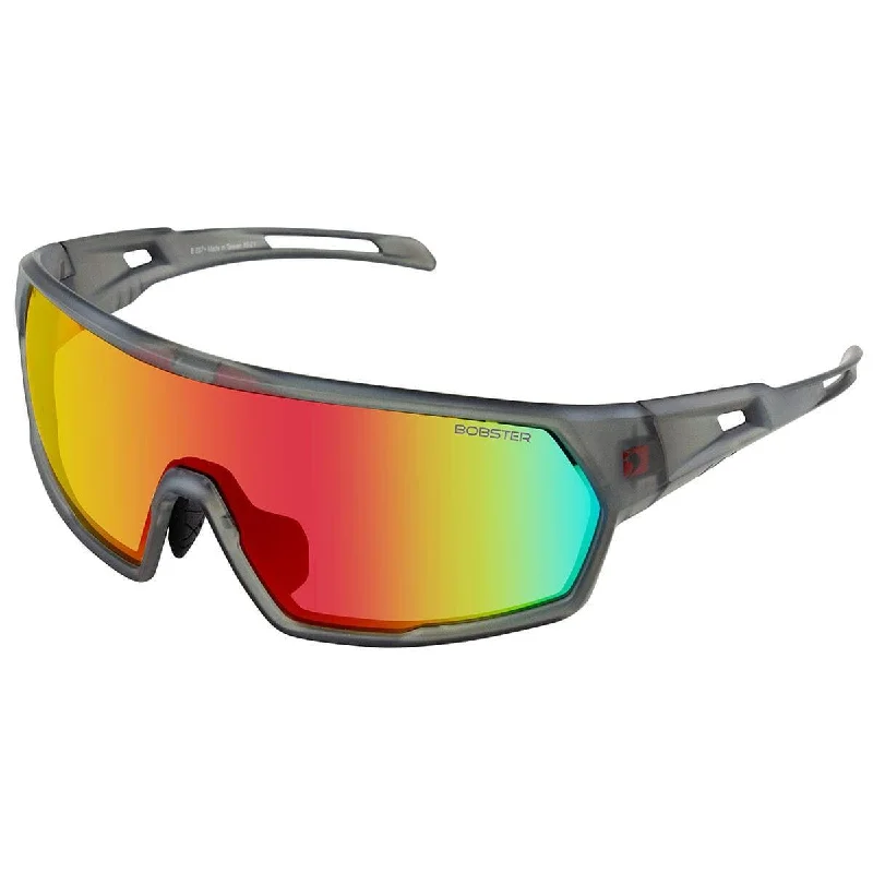 Bobster Speed Cycling Sunglasses with Matte Clear/Gray Frame and Smoked Crimson Mirror Lens